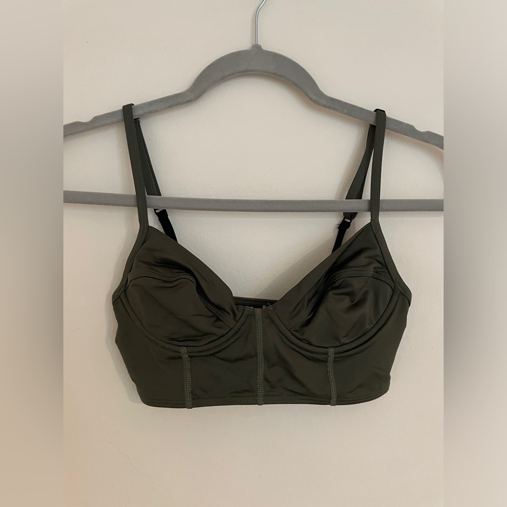 Proenza Schouler Swim olive green bustier bikini XS